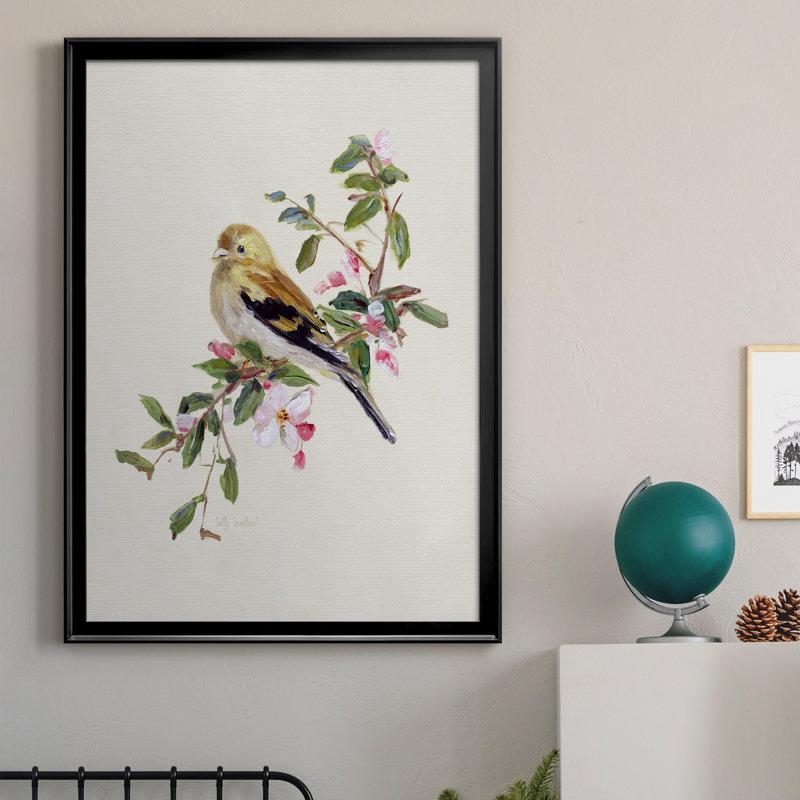 Spring Song Pine Grosbeak - Peinture sur toile encadrée, H 30,5 po x l 42,5 po x P 1,5 po, Noir