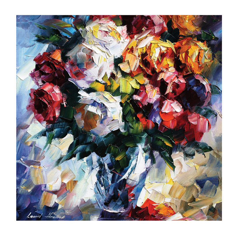 Roses by Leonid Afremov - Wrapped Canvas Painting, 45.72 cm H x 45.72 cm W x 1.91 cm D