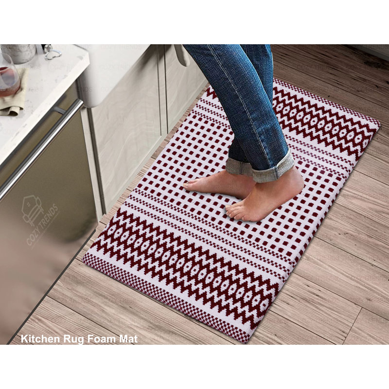Woven Cotton Cushioned Thick Kitchen Mat Rug – Anti-Fatigue & Anti-Skid, 18" X 30", Red