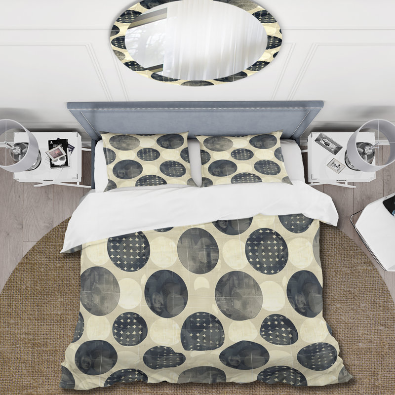 Ensemble de housse de couette gris anthracite Midcentury Circles Art II - Midcentury
