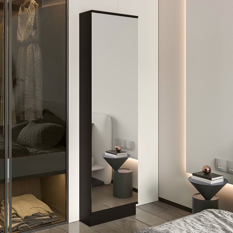 Range-chaussures, miroir, cinq tablettes intérieures, armoire à une porte