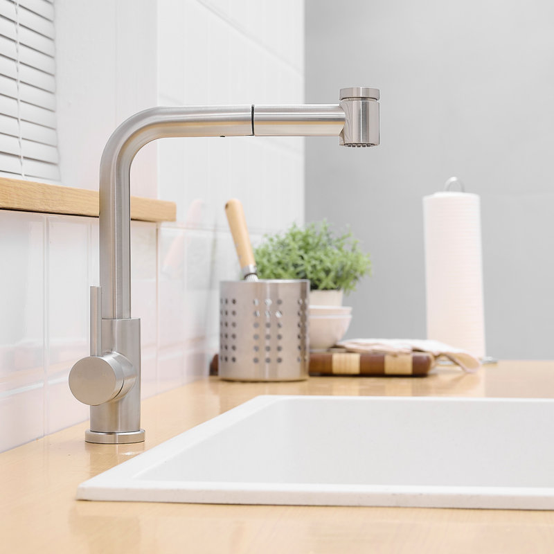 Robinet de lavabo avec douchette extractible, Nickel brossé