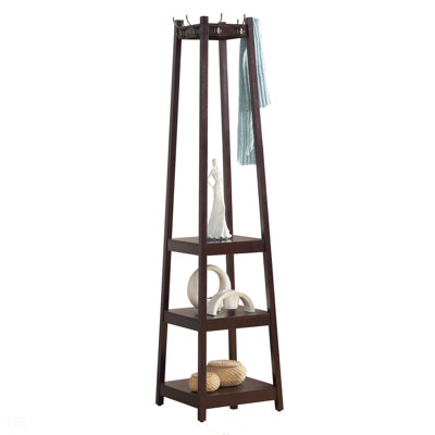 Vassen Espresso Finished Wooden Coat Rack With 3-Tier Storage Shelves For Organized Entryways And Living Spaces