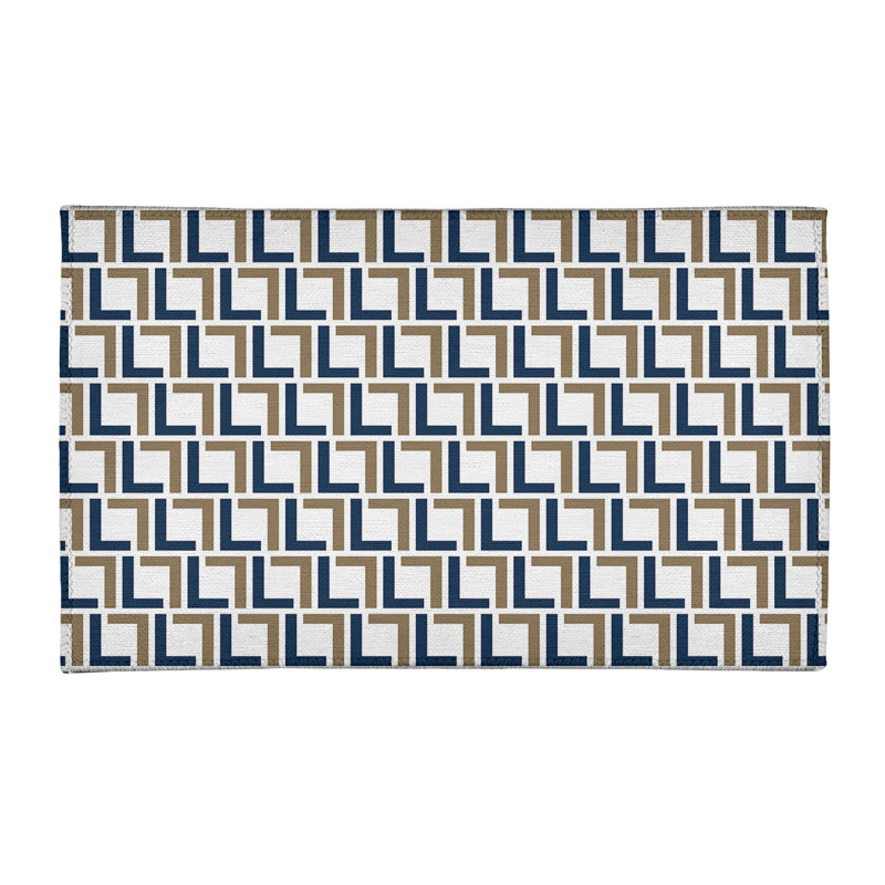 Tapis géométrique ivoire / bleu, Rectangle 5 pi x 7 pi