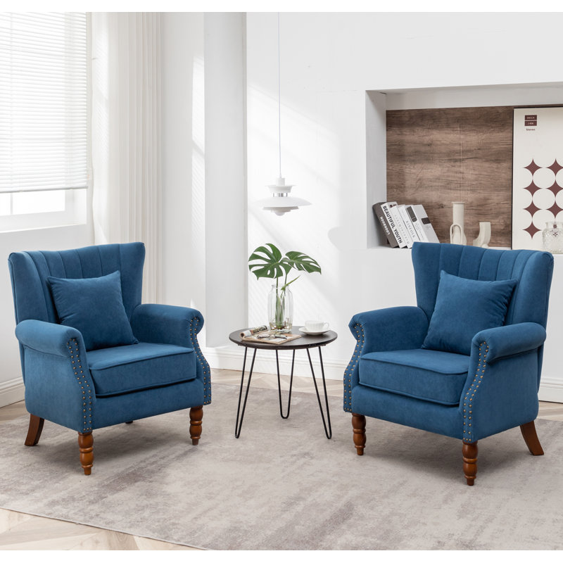 Edelman Upholstered Wingback Chair, Blue