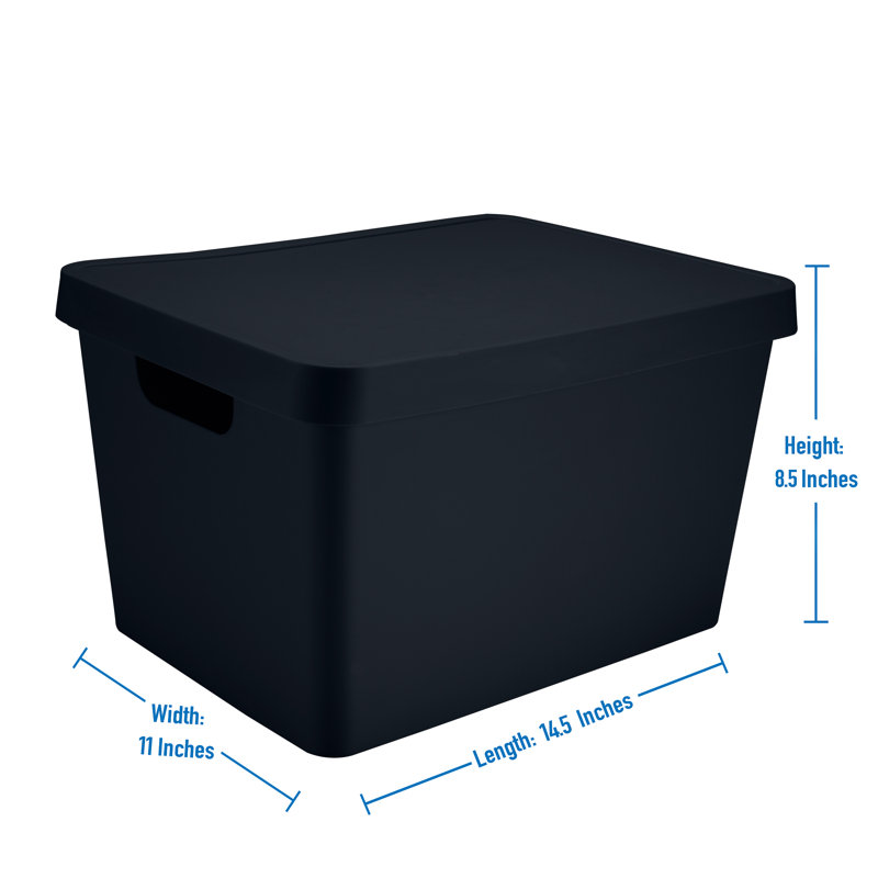 Vinto Storage Plastic Box, Charcoal, 8.5" H x 14.5" W x 11" D