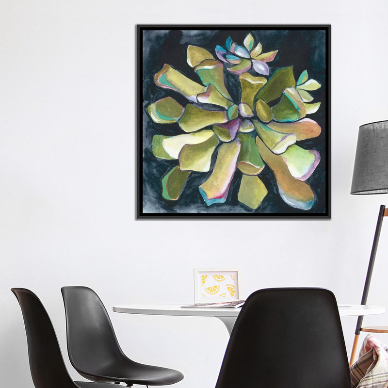 « succulent rosette i », reproduction sur toile, H 18 po x l 18 po x P 1,5 po, Toile avec cadre noir, Pas de tapis