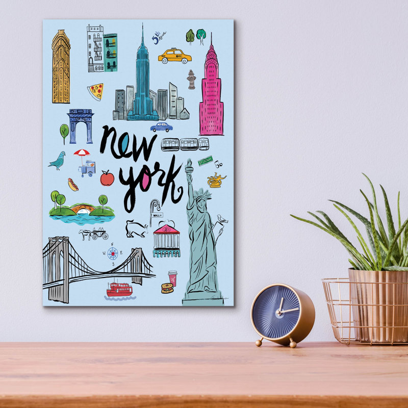  «Travel Nyc Blue» par Farida Zaman, art mural en verre acrylique, 12 po x 16 po