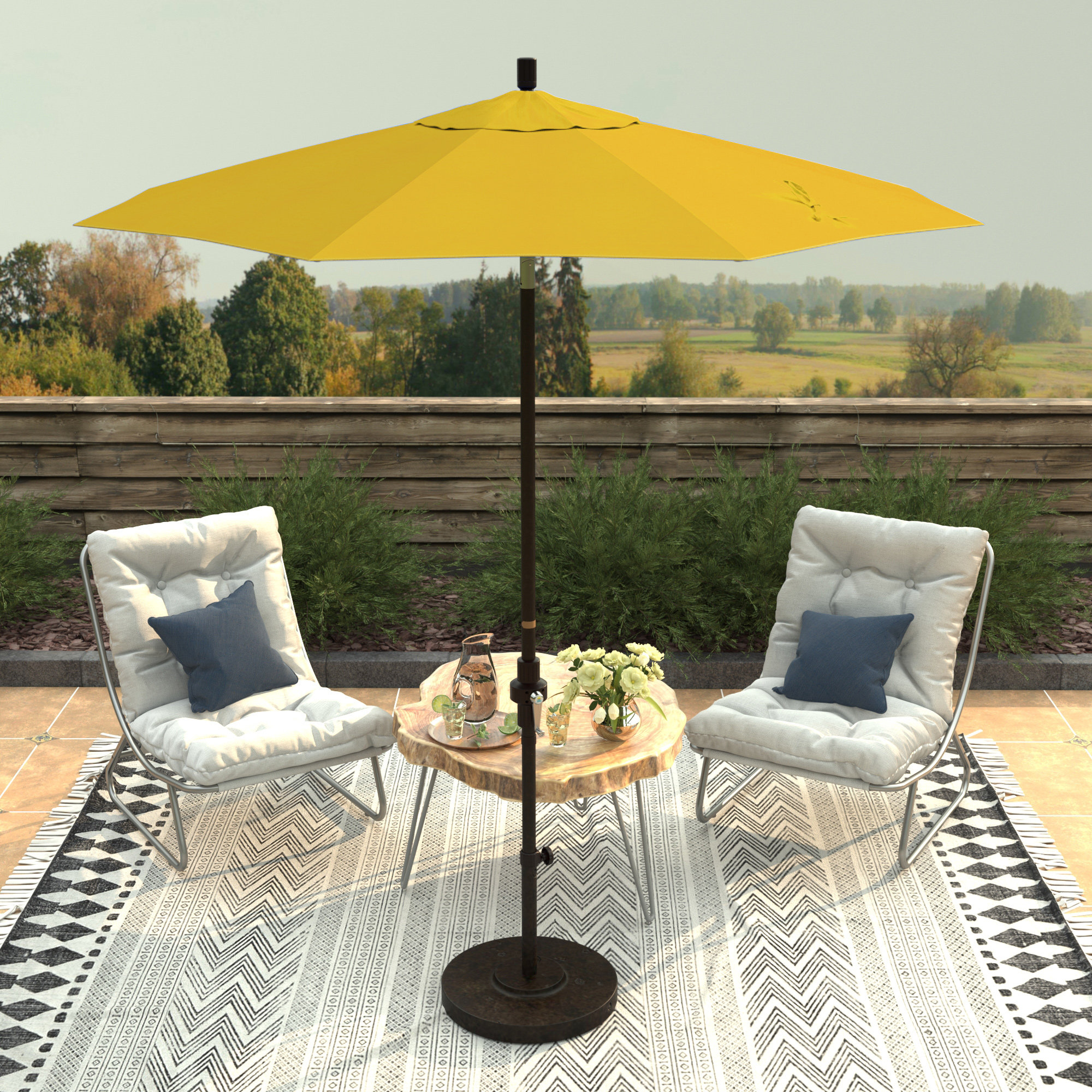 Che 90'' Outdoor Umbrella, Yellow Performance Canvas