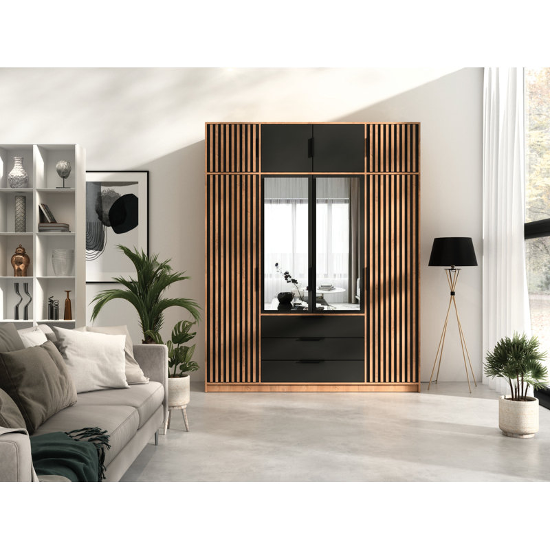 Biser Manufactured Wood Wardrobe, Oak Wotan/Black Matt