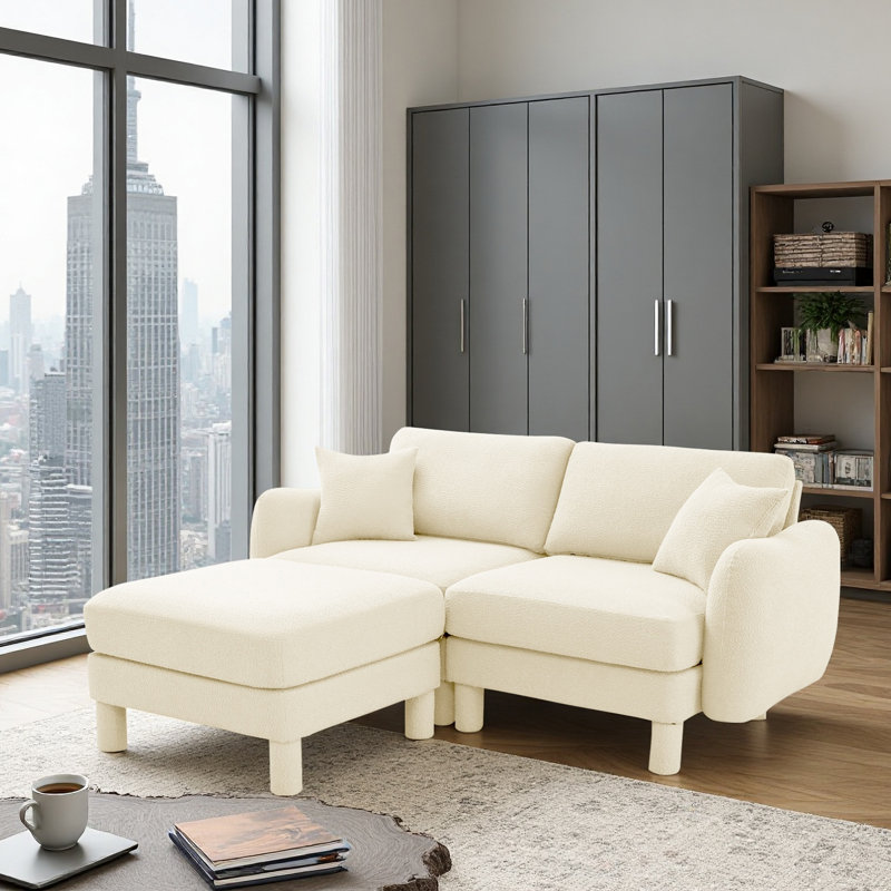 Sectionals Sofa, Living Room Set, L Shape Sofa, Boucle Fabric , Beige Boucle
