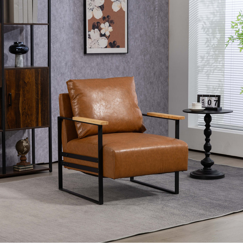 Chaise d'appoint en cuir pour salon, fauteuil de style Mid-Century pour chambre à coucher, Brun