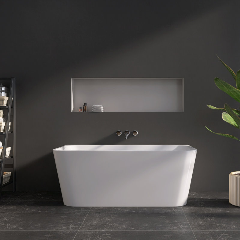 Tidal 59'' Wall-Mount Tub Acrylic Soaking Bathtub