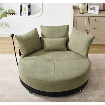 Round Swivel Chair, , Fabric, Pillow Back Style 360 Rotation, Upholstery, With 1 Lumbar And 2 Throw Pillows For Relax