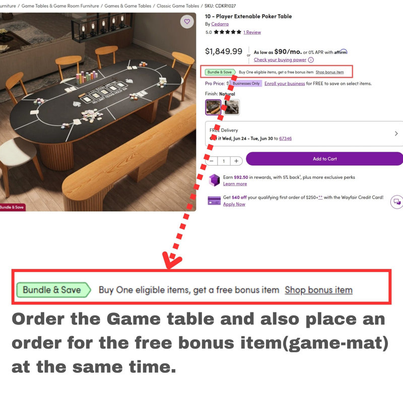 10 - Player Extenable Poker Table, Natural