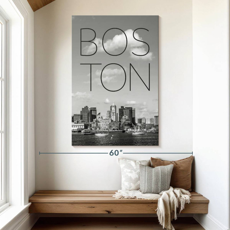 Aime Boston Skyline North End et quartier des affaires et texte, H 51 po x l 34 po