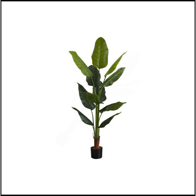 Artificial Plant, 59" Tall, Strelitzia Tree, Indoor, Faux, Fake, Floor, Greenery, Potted, Real Touch, Decorative, Green Leaves, Black Pot