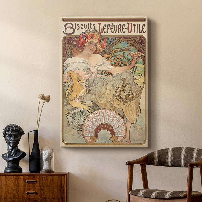 Biscuits Lefèvre-Utile - Toile tendue avec châssis par Alphonse Mucha, 24 po x 36 po