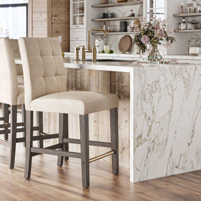 Idleman Upholstered Counter & Bar Stool, Beige, Counter Stool (24.75” Seat Height)