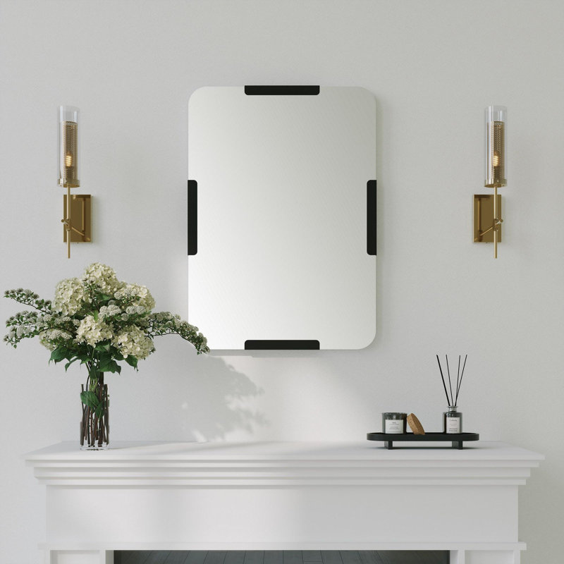 Modern Black Metal Wall Mirror, 19.7 x 27.6 Inches | 100% Durable Metal Construction, Easy Wall-Mount Design | Sleek Solid Color for Contemporary Decor, Perfect for Living Room, Bathroom & Entryway