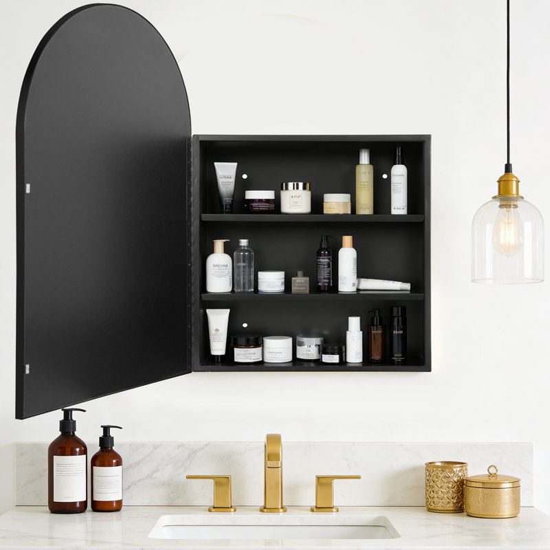 Armoire de salle de bain murale à miroir Arched, Doré, 35,4 po x 23,6 po