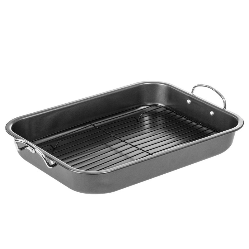 15-Inch Non-Stick Carbon Steel Roasting Pan with Rack and Handles