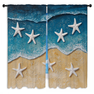 Starfish Beach Window Curtains  Coastal Coastal Beach Drapes - 2 Panels