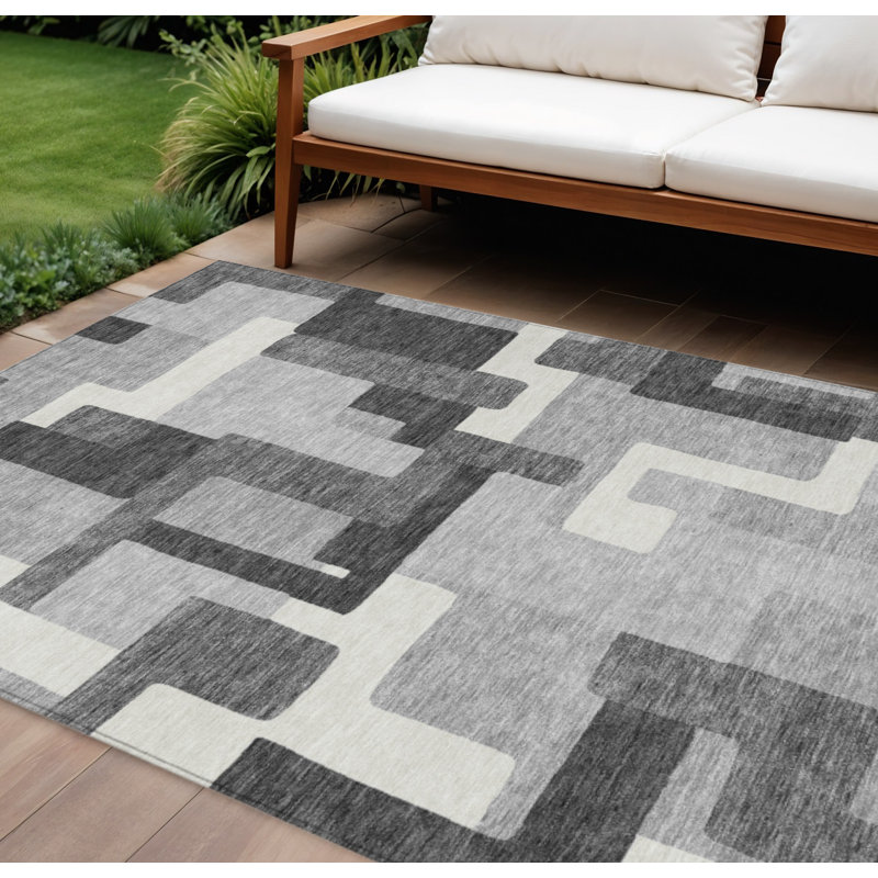 Tapis extérieur gris anthracite lavable abstrait 9 pi x 12 pi