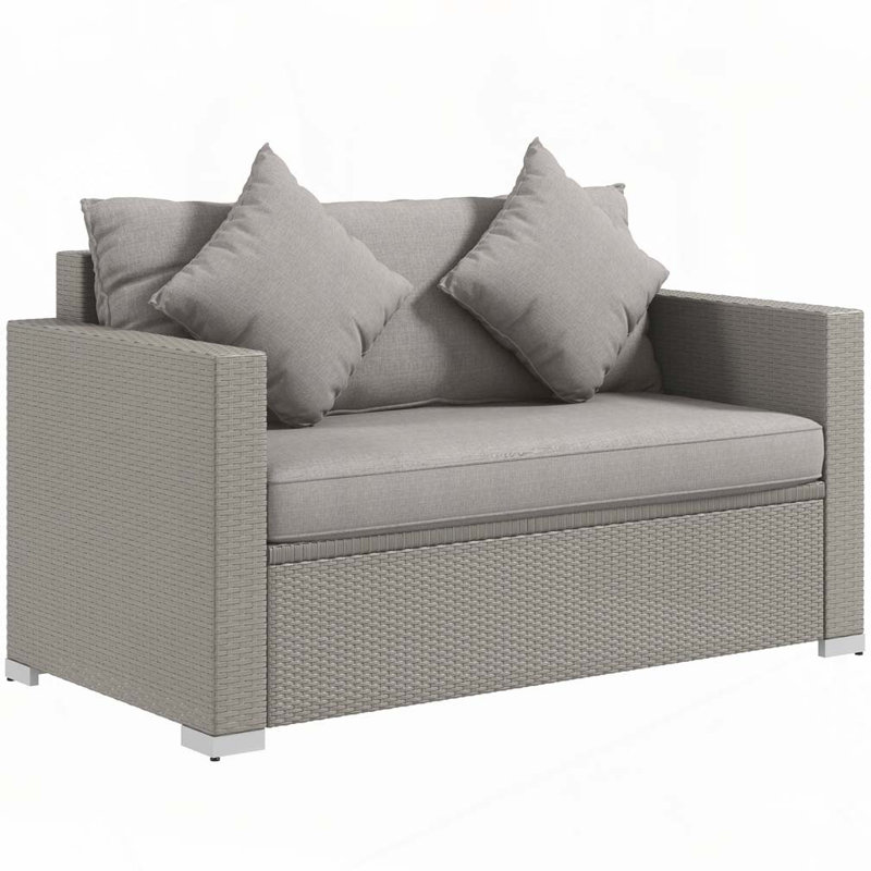 Patio Wicker Loveseat with Cushions, 2-Seat Outdoor PE Rattan Couch Sofa with Throw Pillows, Gray, Gray