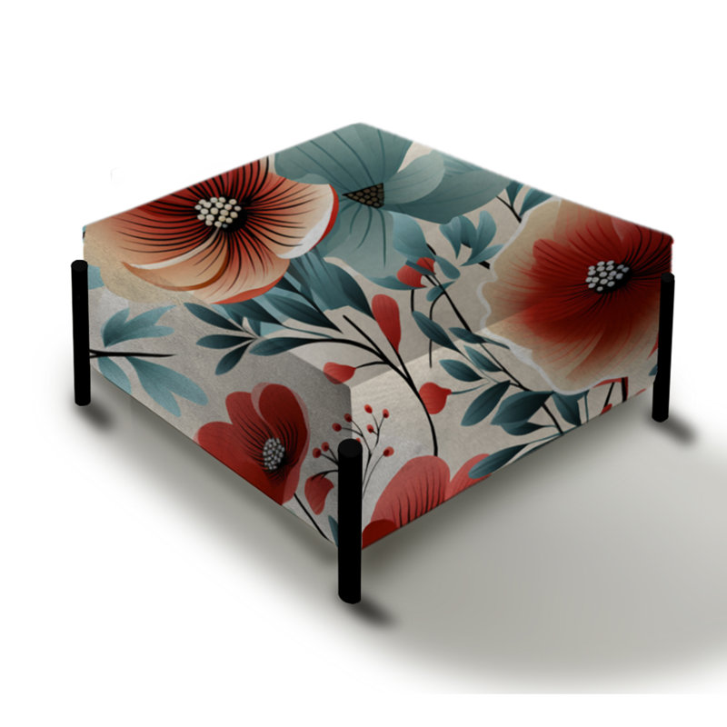 Motif floral bleu et rouge à motif de bord de mer - Grand repose-pieds carré floral