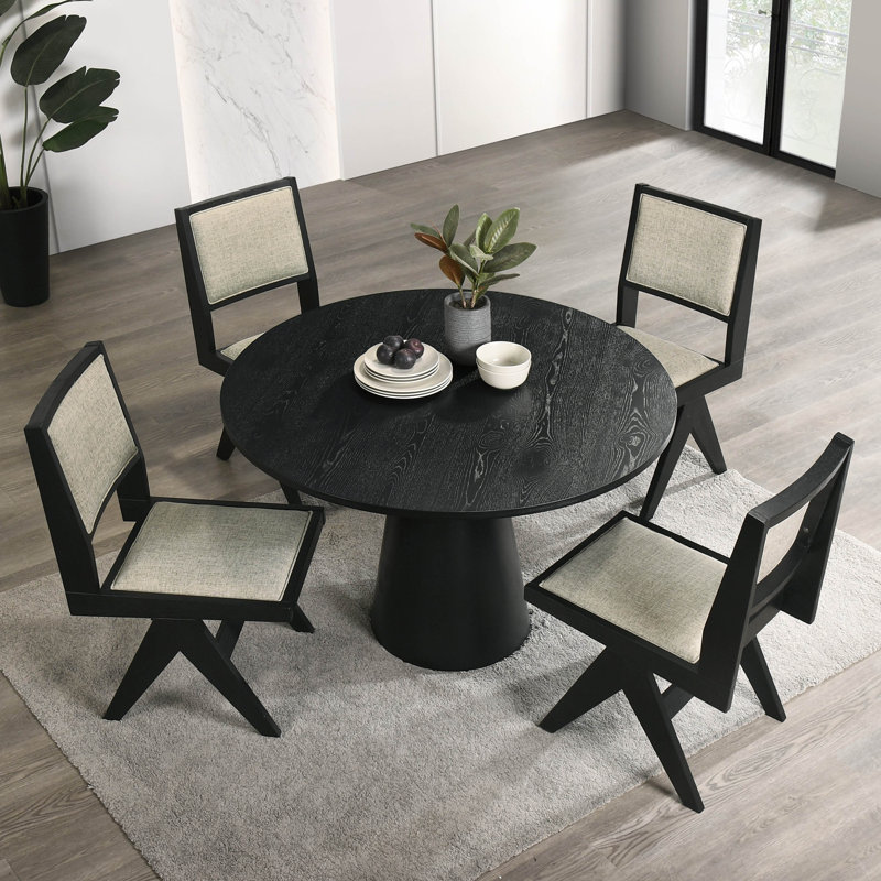 Euna Round Dining Table Set, 5 Pieces: Table, 4 Chairs, 30" H x 48" W x 48" L