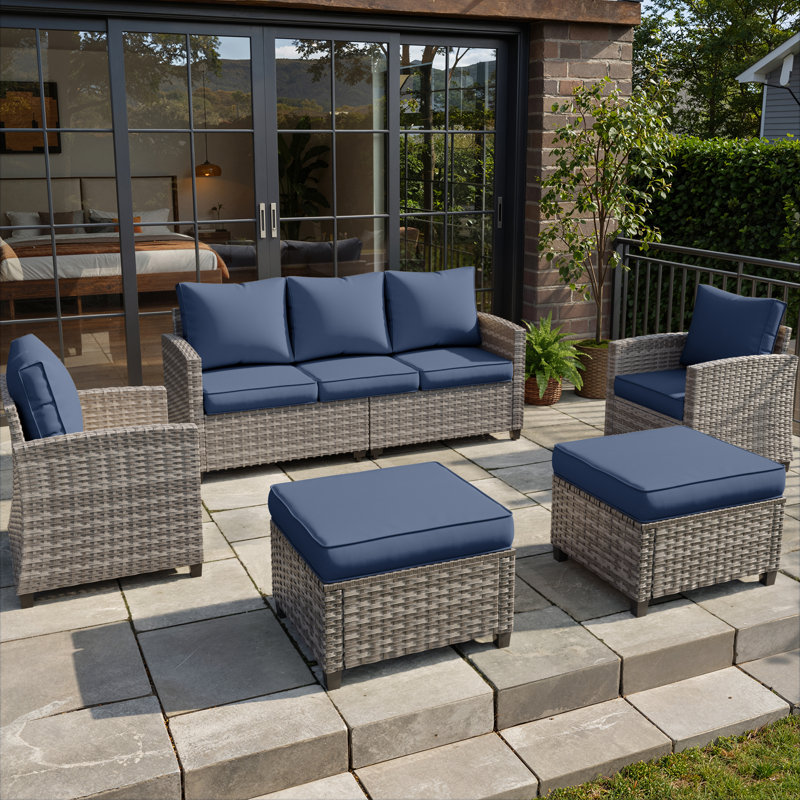  5-Piese Outdoor Conversation Sets With Cushion, Navy
