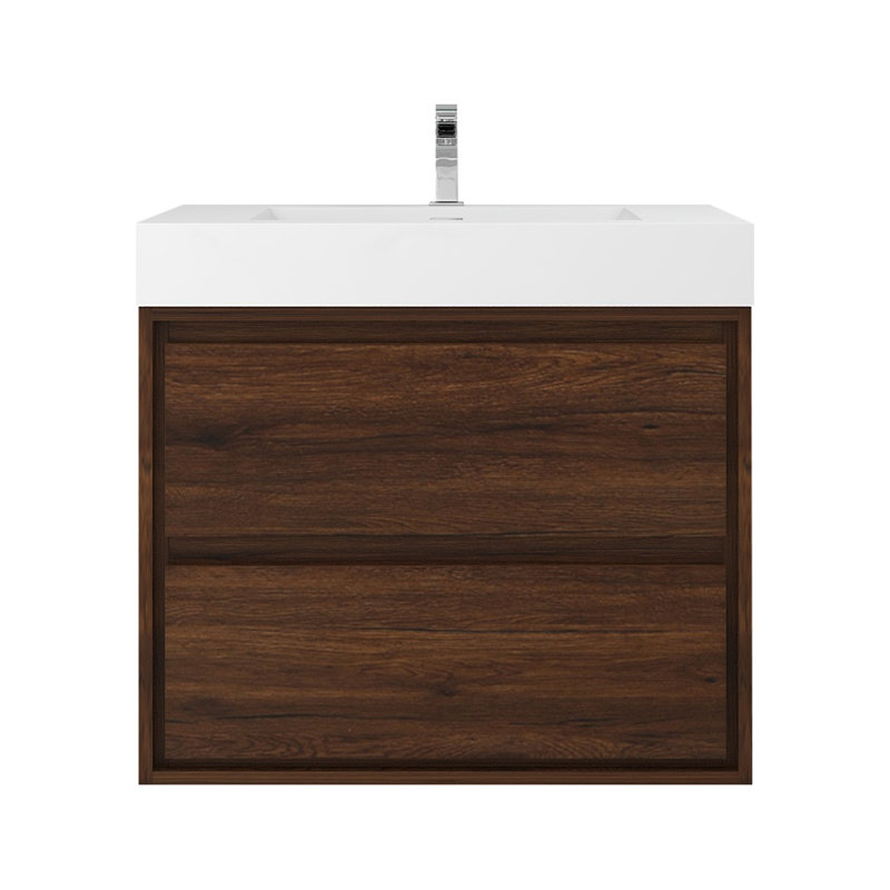 Base de meuble-lavabo mural 30 po Moreno avec plateau en acrylique renforcé Moreno, Bois de rose