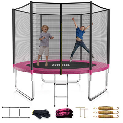 Trampoline SKOK 8FT avec capacité de 400 lb et échelle pour enfants et adultes, imperméable et robuste, extérieur / intérieur, rose