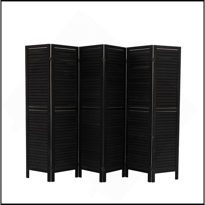 Paravent à 6 panneaux, paravent pliant de 5,6 pi de hauteur, paravent autoportant à persiennes en bois pour la chambre de restaurant de bureau à domicile (noir)