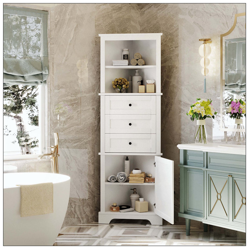 Armoire de rangement triangulaire 3 tiroirs, Blanc