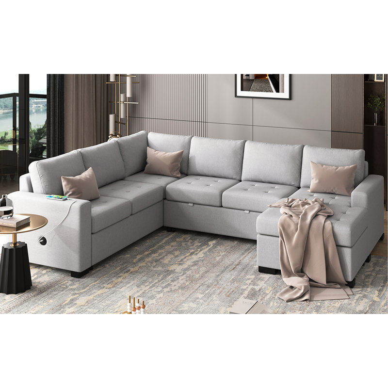 Canapé-lit modulaire Ustyle avec lit escamotable et salon. , Type-C. Tissu chenille. Spacieux pour le bureau personnel et le travail. Chaise longue grise, type C, tissu, usage de bureau gris