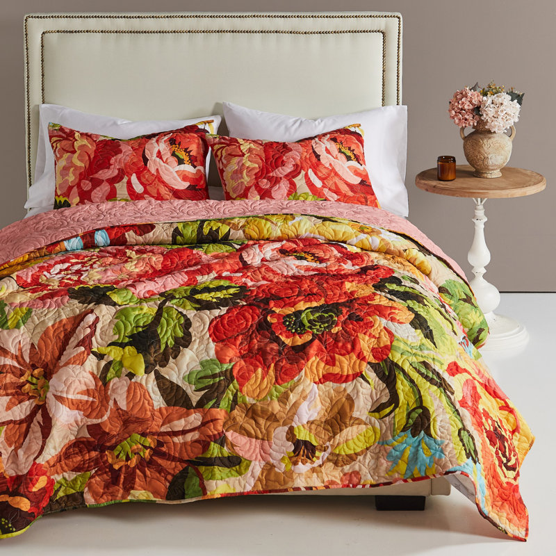 Blush Floral Twin Microfiber Reversible Quilt Set