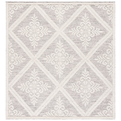 Tapis ivoire / gris en laine tissé à la main Goehring