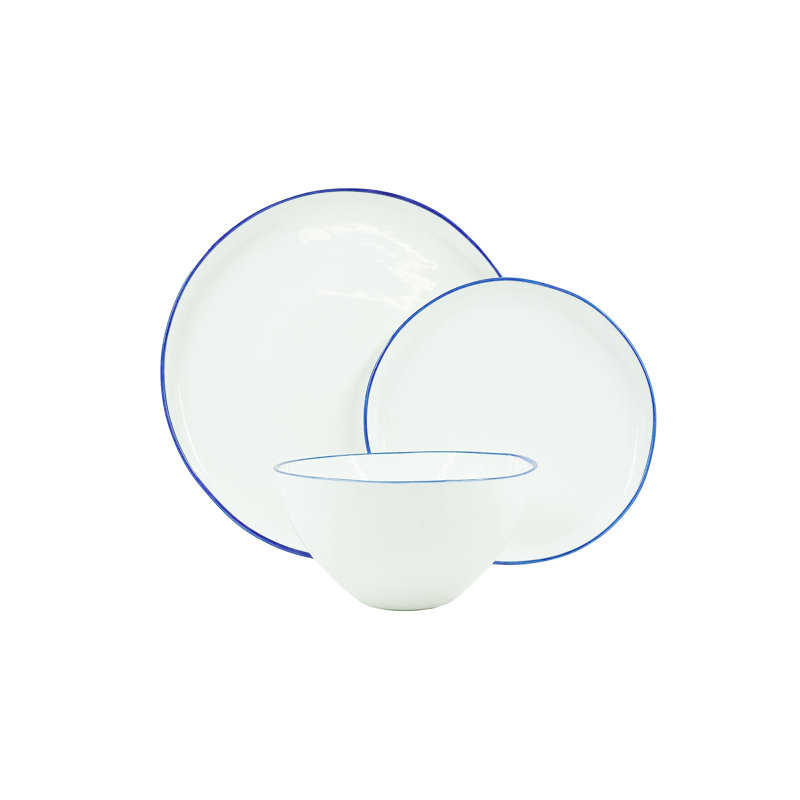 Canvas Home Abbesses Blue Rim 3 Piece Dinnerware Set, Service For 1