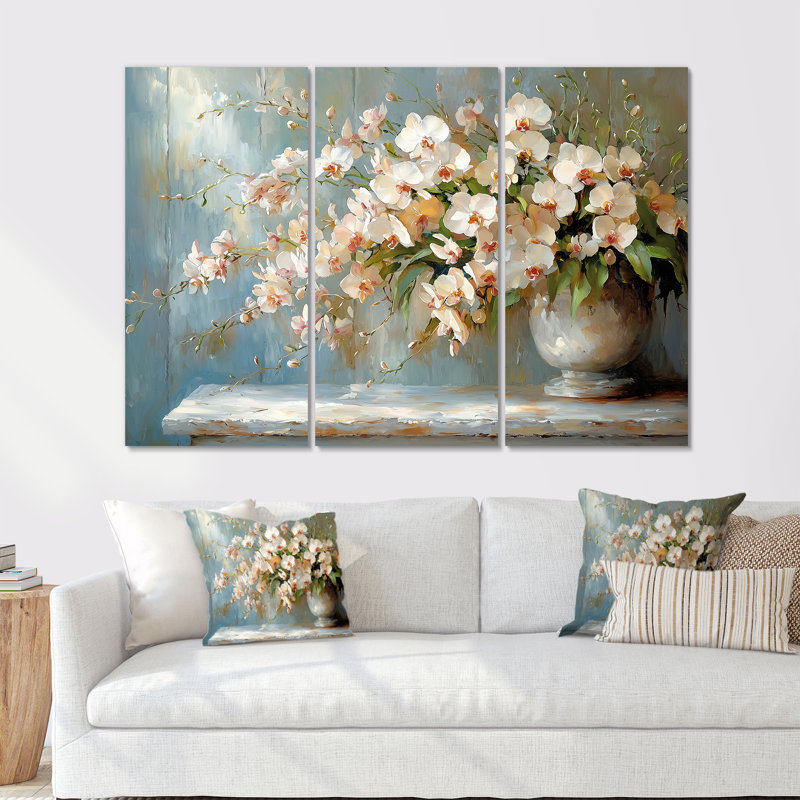 Orchidées dorées dorées II - art mural orchidée - ensemble de 3, Toile tendue, H 28 po x l 36 po, Ne s’applique pas