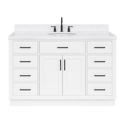 Meuble-lavabo simple en bois massif 54 po Tidworth avec lavabo en quartz Carrara 1,5 po