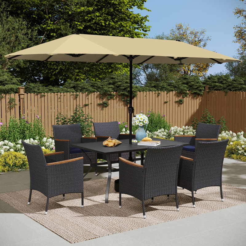 Leonard 6 - Person Wicker Patio Dining Set with Rectangular Table , Cushions Included