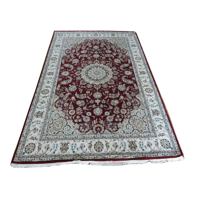 Tapis de zone one-of-kind-noué la à la main rouge/ivoire 6 pi 7 po x 10 pi