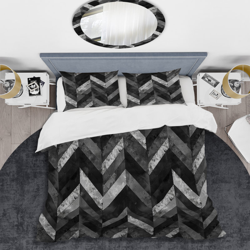 Ensemble de housse de couette moderne à chevrons gris et noir I, Housse de couette très grand et 2 très grandes t