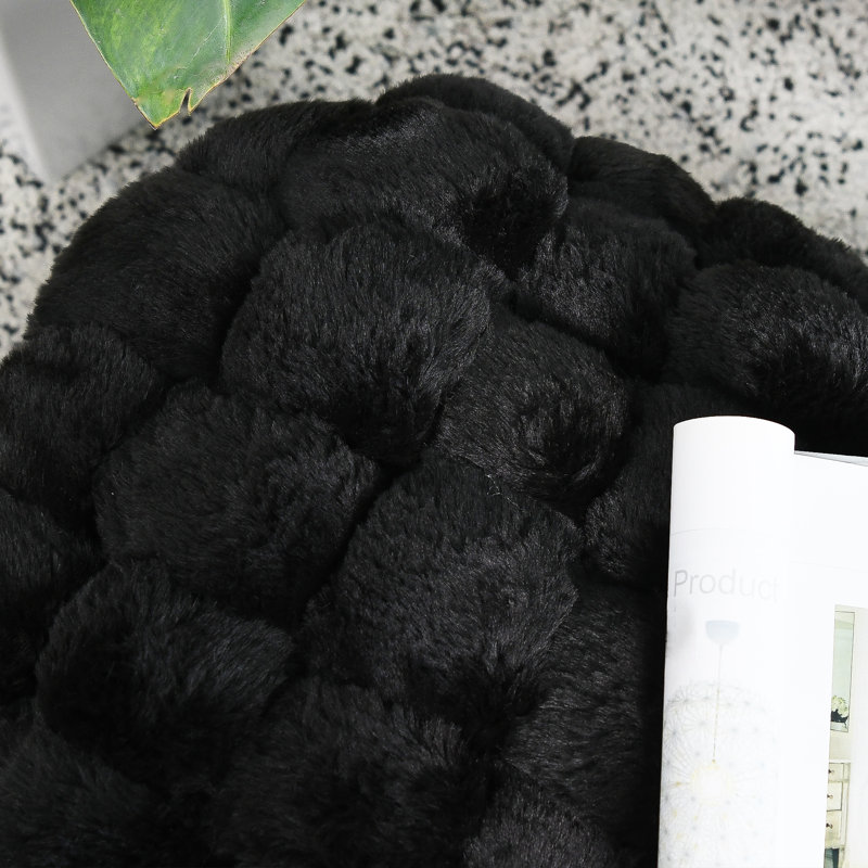 Deya Upholstered Ottoman, Black Faux Fur