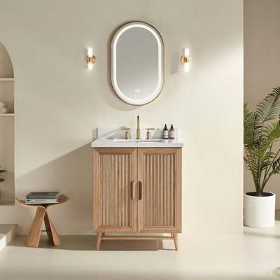 Meuble-lavabo autoportant de 30 po entièrement assemblé avec structure en bois massif et plateau d'ingénierie