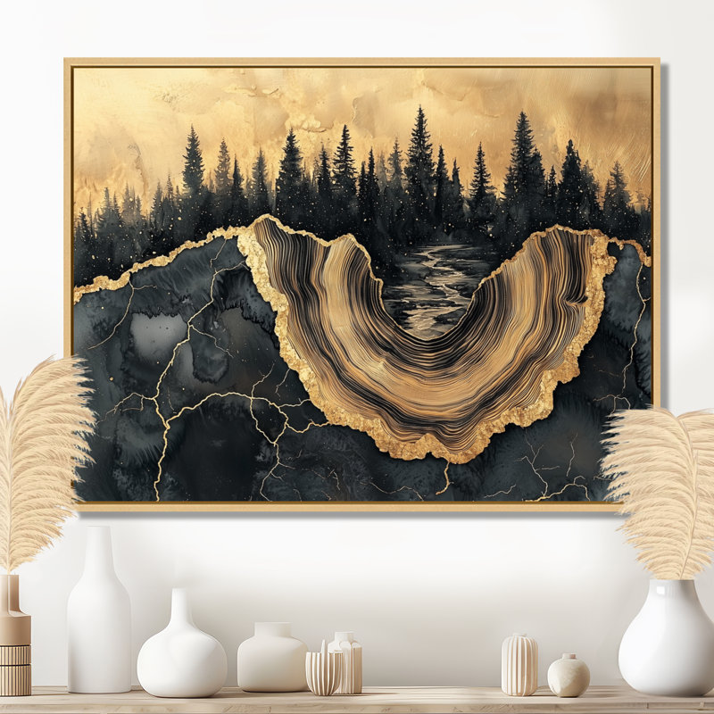 Forêt forêt de cristal onyx noir V - forêt, art mural, H 12 po x l 20 po, Cadre flottant, Brun