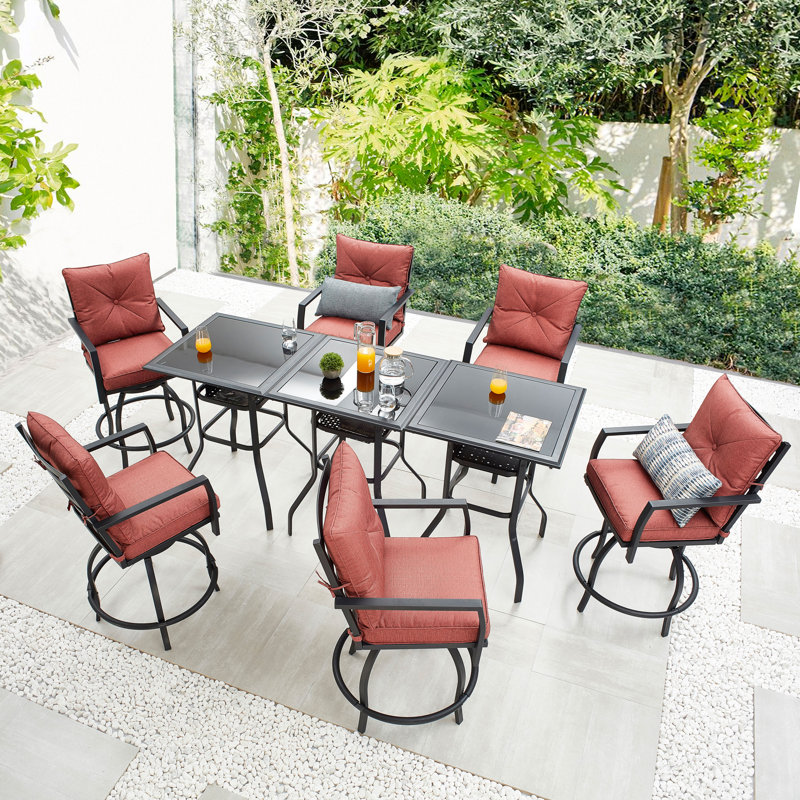 Gaiser Square 6 - Person Dining Set with Cushions, Red