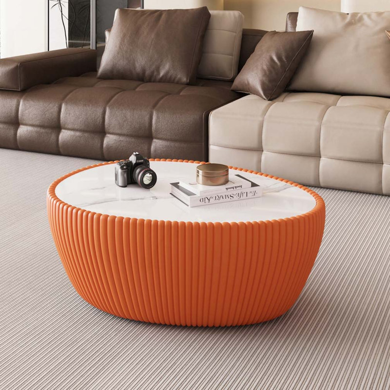 Eggs Shape Leather Coffee Table, White Marble, White